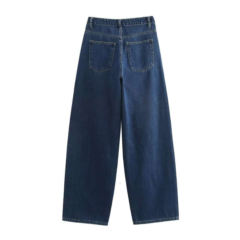 Pb&Za Autumn New Product Women's Casual Fashion High Waist Diagonal Buckle Wide Leg Cowboy Straight Pants Designer