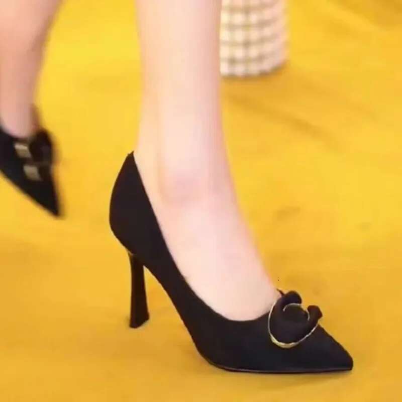 Brand Designer Women Autumn New Sexy Pointed High Heels PU Leather Simple Solid Color Casual Shopping Ladies Party Low Top Shoes
