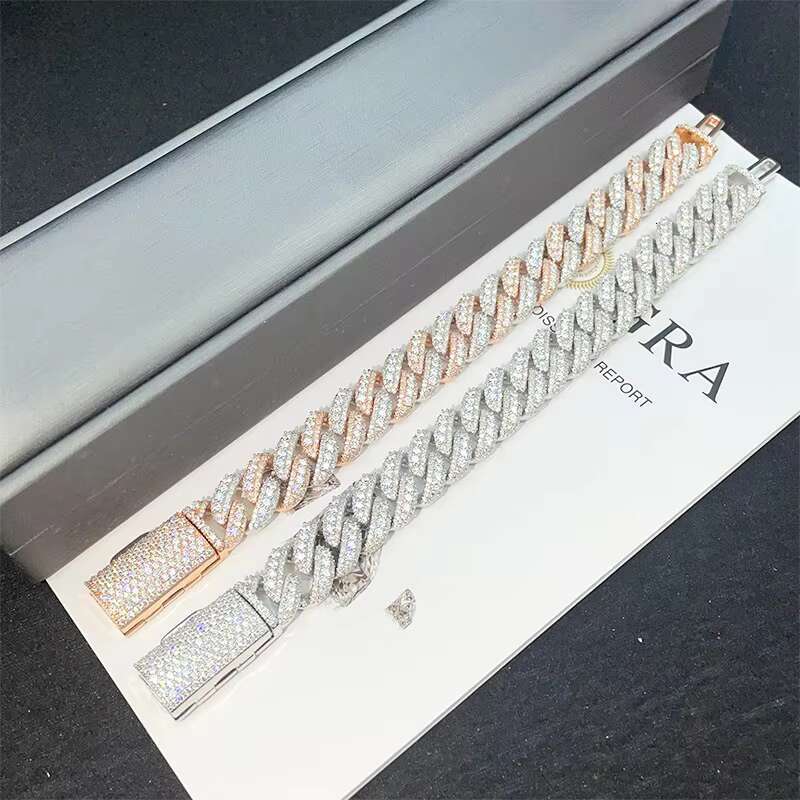 Moissanite 13mm Cuban Chain Bracelet Iced Out Chain Hip Hop Jewelry Moissanite S925 Silver Cuban Link Chain Bracelets With GRA