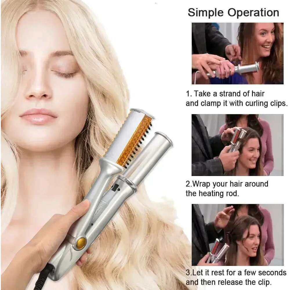 Professional Hairs Straighter Rotating Curler Styler Hair Styling Tools Curling Iron Straighting Brush 2 In 1