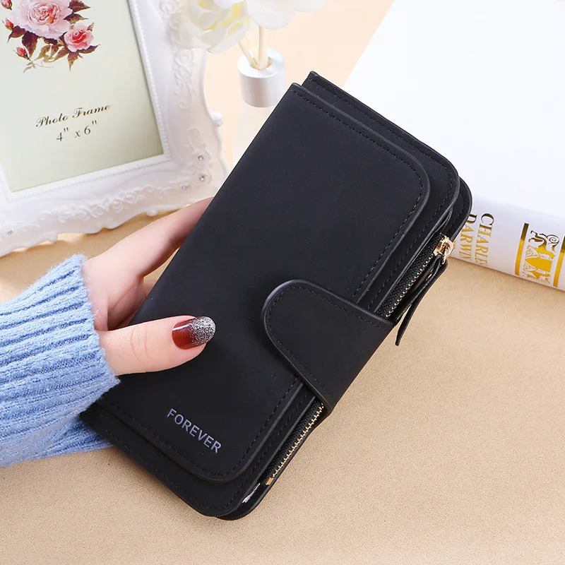 buckle womens Korean version wallet three fold fashion womens bag multi-card womens purse frosted two-tone fabric 250514