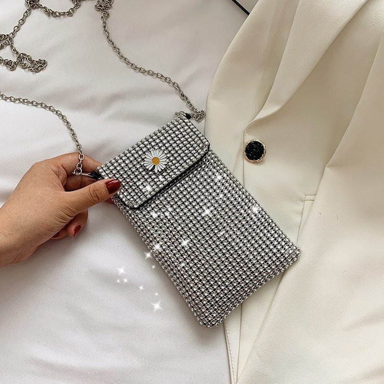 Internet celebrity's same casual street full diamond sparkling chain single shoulder crossbody bag, trendy fashionable, shiny and personalized mo