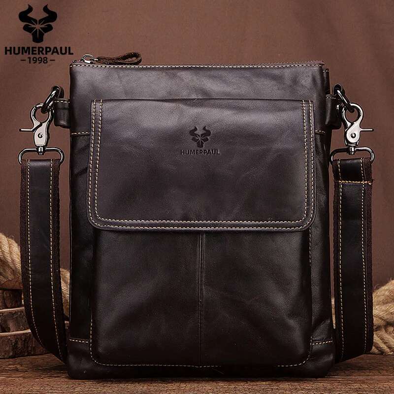 HUMERPAUL Brand Genuine Leather Men's Messenger Bag Business Shoulder Bags for Work High QUality Male Cowhide Handbag Bolso