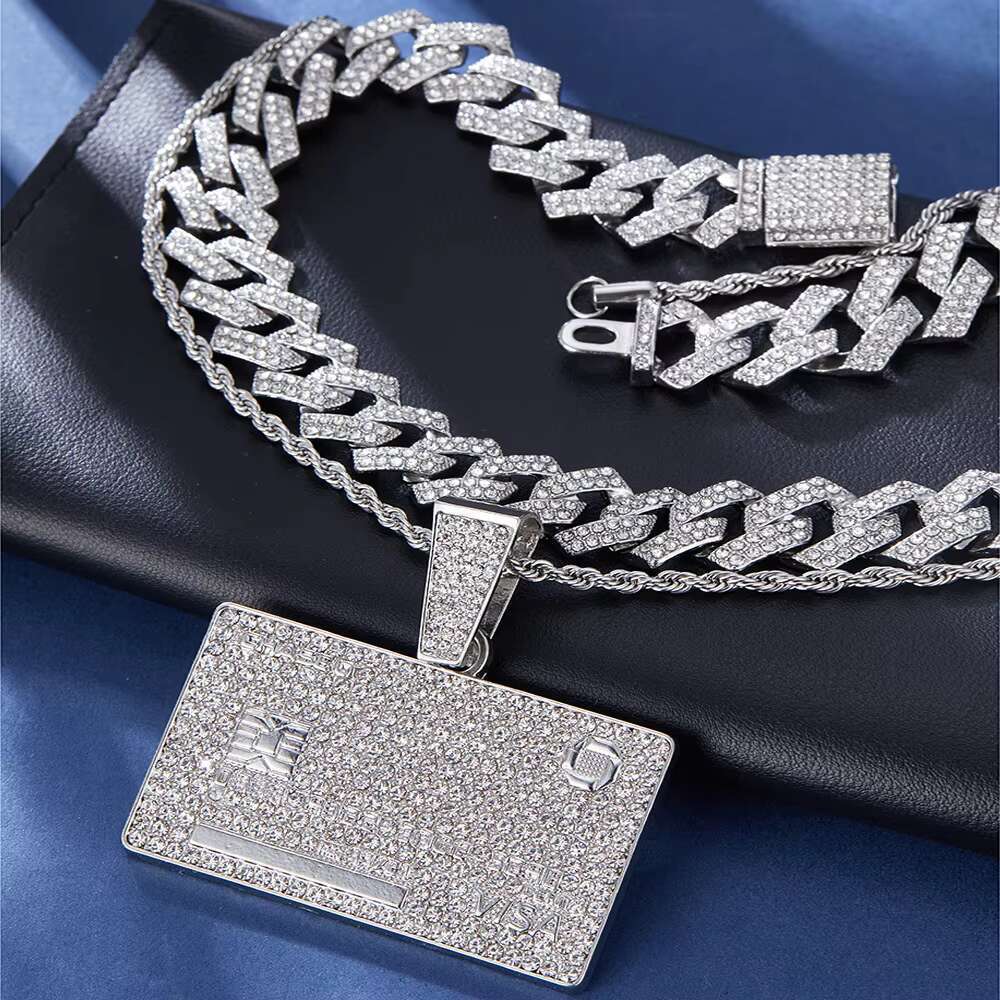 Heavy duty minimalist Vvs Moissanite big hip-hop ice cold credit card pendant sier Cuban chain necklace
