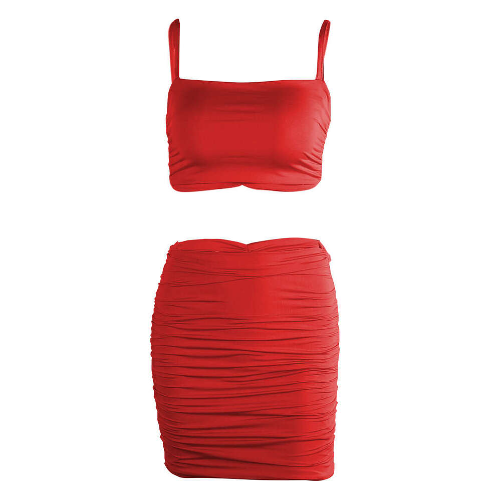 European American sexy camisole vest, hip fold fashion hot selling women's two-piece set, 2025 new style, chic and elegant clothing
