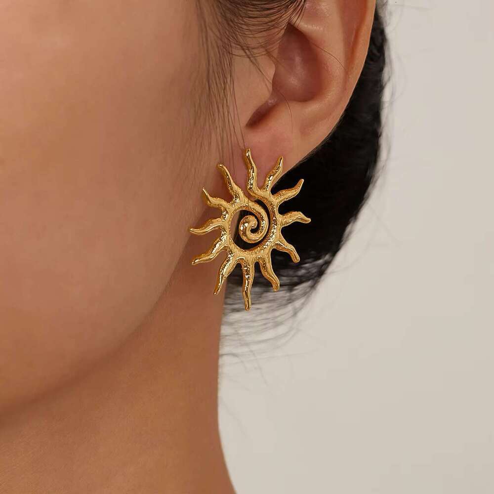 Gold plated exaggerated spiral suower stainless steel fashionable women's earrings