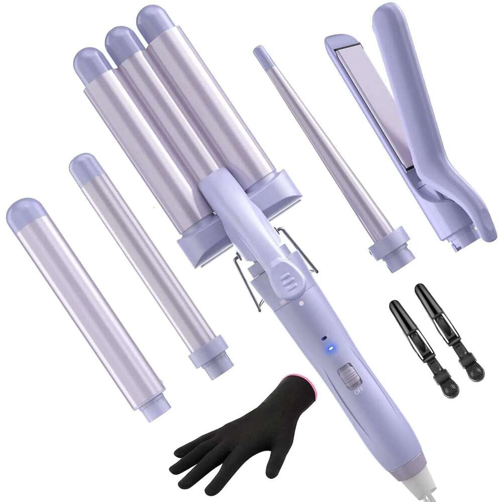 BESTOPE PRO 5 in 1 Iron-Curling Wand Set with Straightener, Barrels Hair Crimper Iron, 3 Ceramic Curling Iro