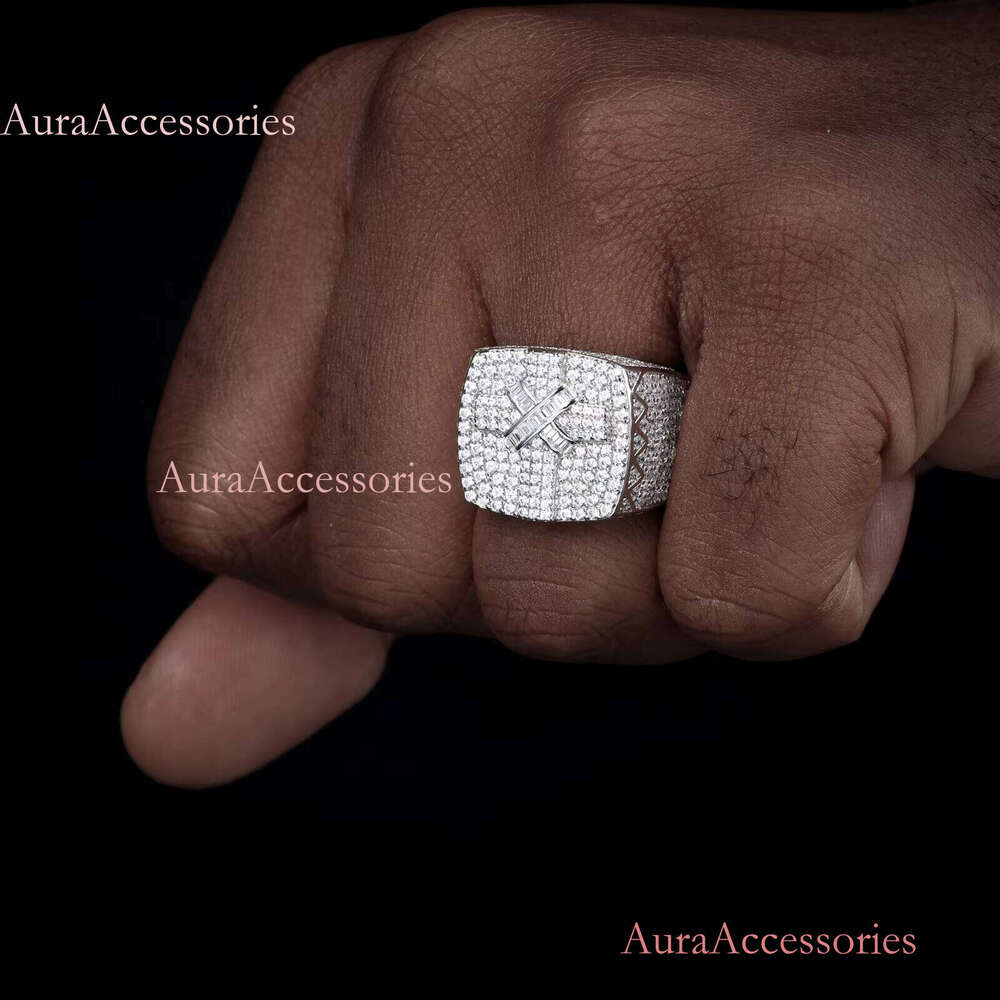Pass Dia Tester VVS Moissanite Jewelry Hip Hop Custom Sterling Sier Iced Out Cross Ring For Men