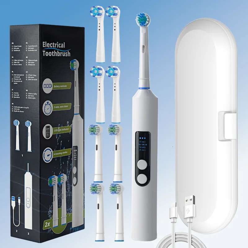 Round head rotating visual electric toothbrush display automatic rechargeable adult couple men and women gif