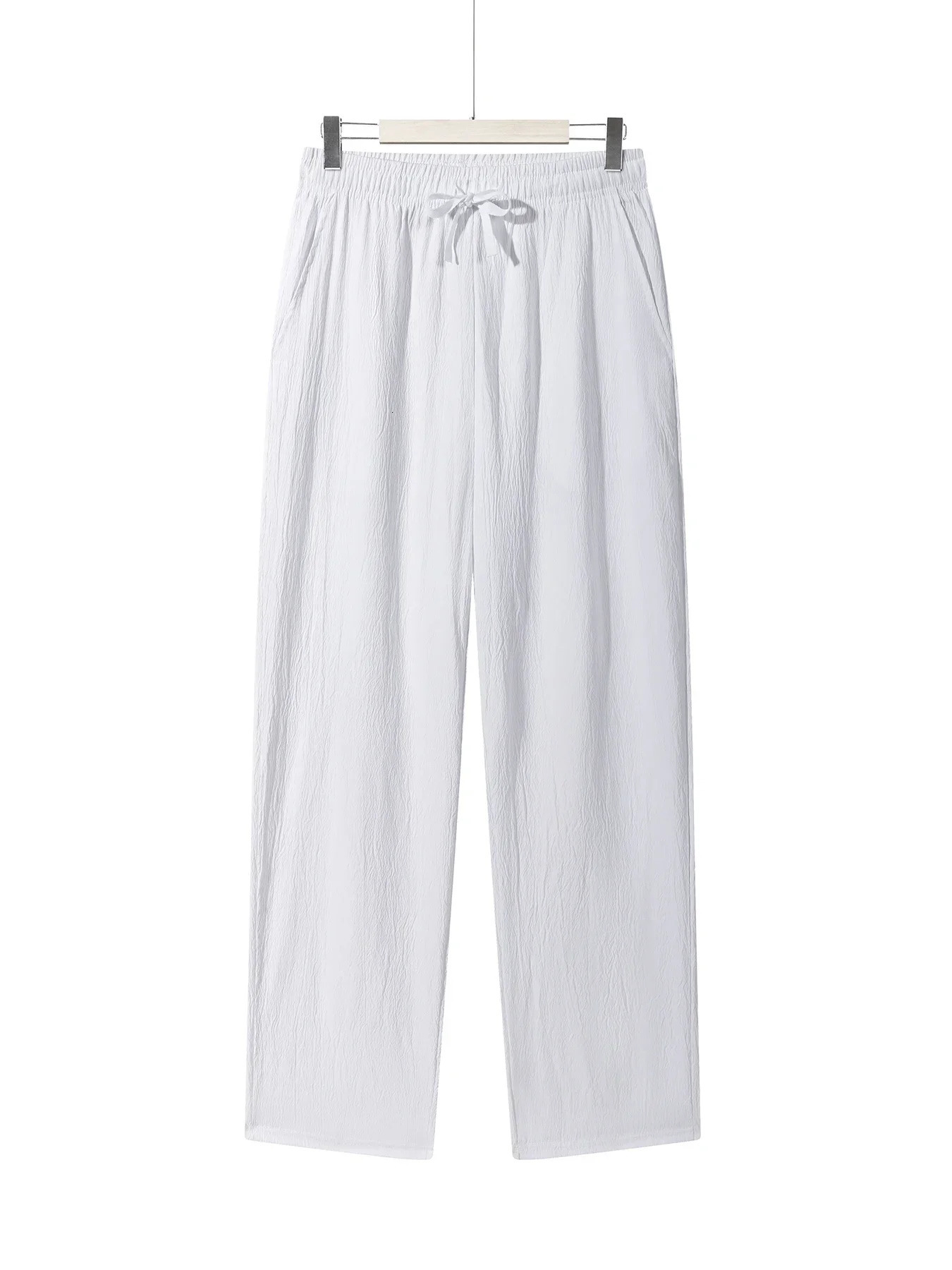 Summer Mens Straight Trousers Casual Solid Color Breathable Drawstring Long Pants Sweatpants Streetwear Men Baggy 250515