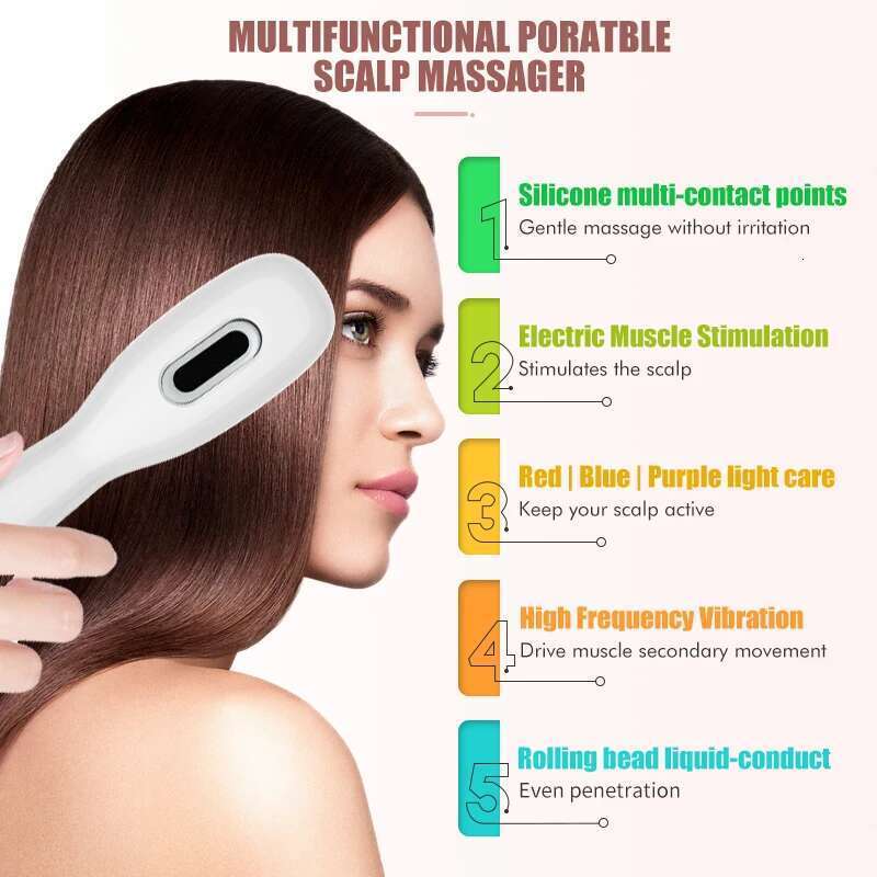 Medication dispenser EMS micro current red blue light electric hair scalp massage liquid guide comb