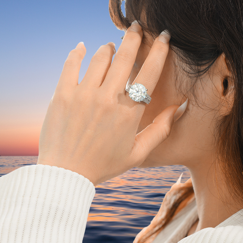 D-color VVS1 10CT Moissanite s925 sterling silver ring, a best-selling star model 950 white platinum-plated ring, ultra-luxurious group set artificial