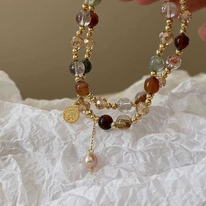 Vintage Double Layered Crystal Pearl Beaded For Women Ethnic Natural Stone Beads Wrap Bangle Bracelet Jewelry Gifts
