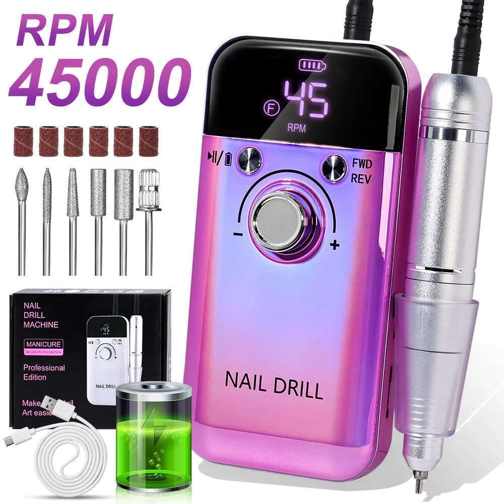 45000RPM Electric Drill hine Professional Drills for Gel Nails Polish Rechargeable Portable Nail File Manicure Tool
