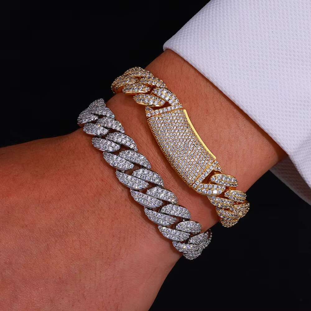 Hip Hop 13mm S925 Silver Double Row Moissanite Bubble Cuban Chain Customizable Bracelet for Men