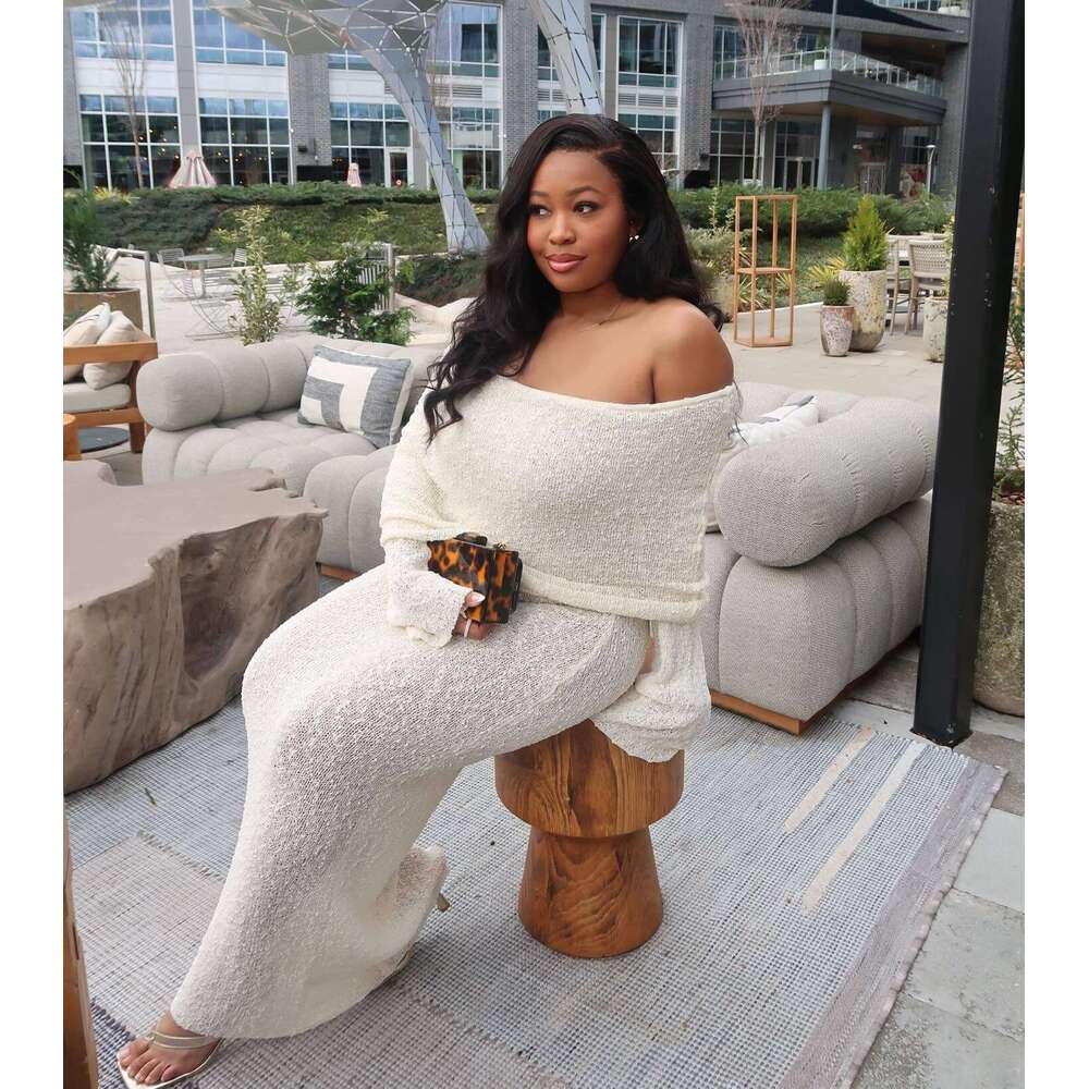 White Dress Maxi Dress 5-Color Beach Vacation Sexy With Knitted Hollow Out One Line Collar Long Dress Cover Up For Summer Women KQ