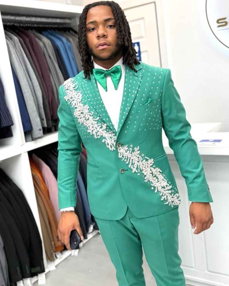 Crystal Beading Men Pants Suits Customized Slim Fit Notched Lapel Wedding Party Sets Male Blazer Homme 2 Pieces