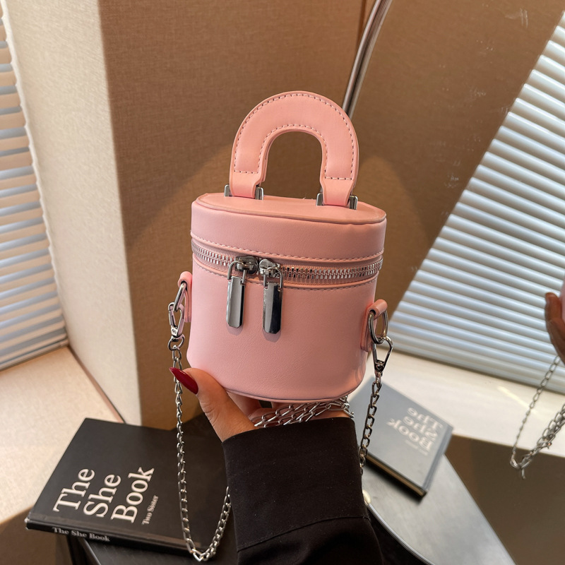 Korean Luxury Bag Version Double Zipper Fashionable Cylindrical Mini Chain Shoulder Crossbody New Free Delivery Designer Bag Women's Bag Simple A