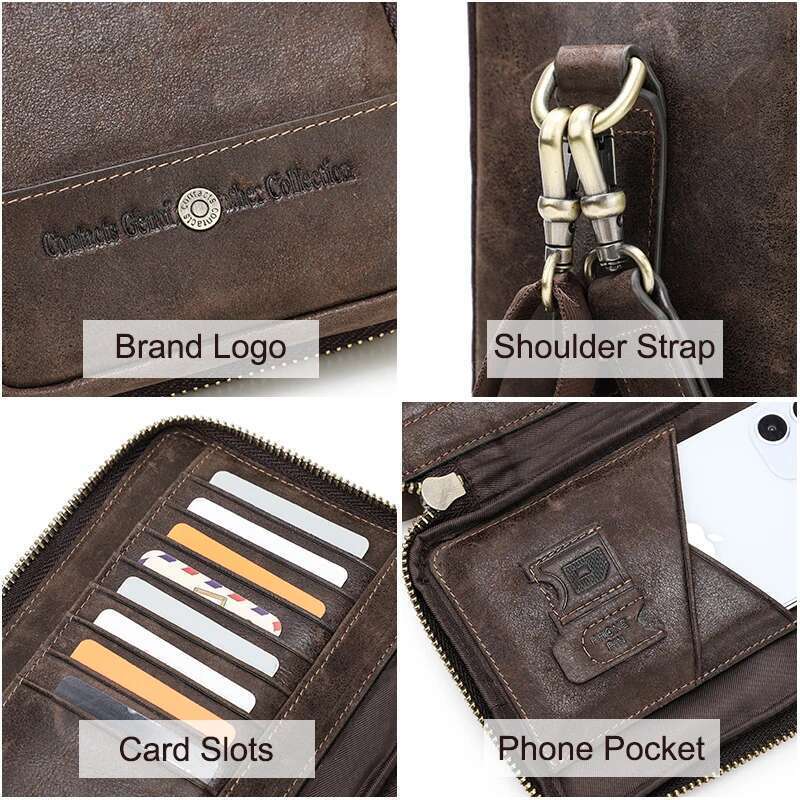 contacts mens crossbody genuine leather shoulder sling bag small messenger waist pack multifunctional long wallet for men