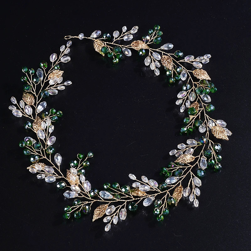 Gold Alloy Crystal Bead Flower Headband Hair Accessories Tiaras Bridal Headwear Wedding Hair Jewelry Party Prom Headpiece 250509