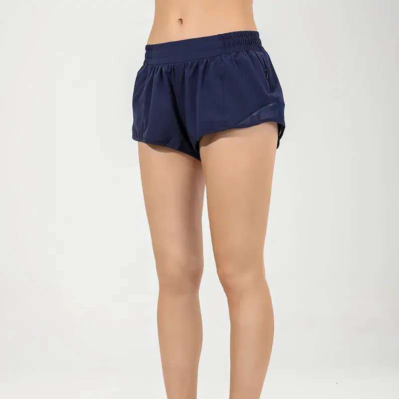 091-Hot Low Rise Breathable Quick-Dry Yoga Shorts Built-in Lined Sports Short Hidden Zipper Side Drop-in Pockets Running Sweatpants with Continuous Dr