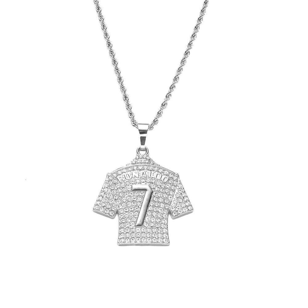 Hip Hop Personalized Trend Set with Full Dia Size 7 Jersey Pendant 3D Men's Necklace