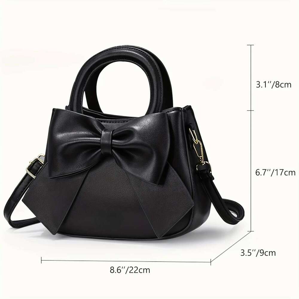 Bow-Decor Solid Handbag Versatile Top Handle/Crossbody, Secure Zip, Polyester-Lined - Perfect For Every Ocn