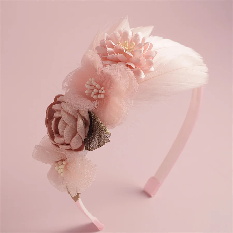 Korean Handmade Butterfly Flower Girls Headbands Cute Pearl Feather Wedding Crown Princess Dance Party Headwear Hoop Accessories 250509