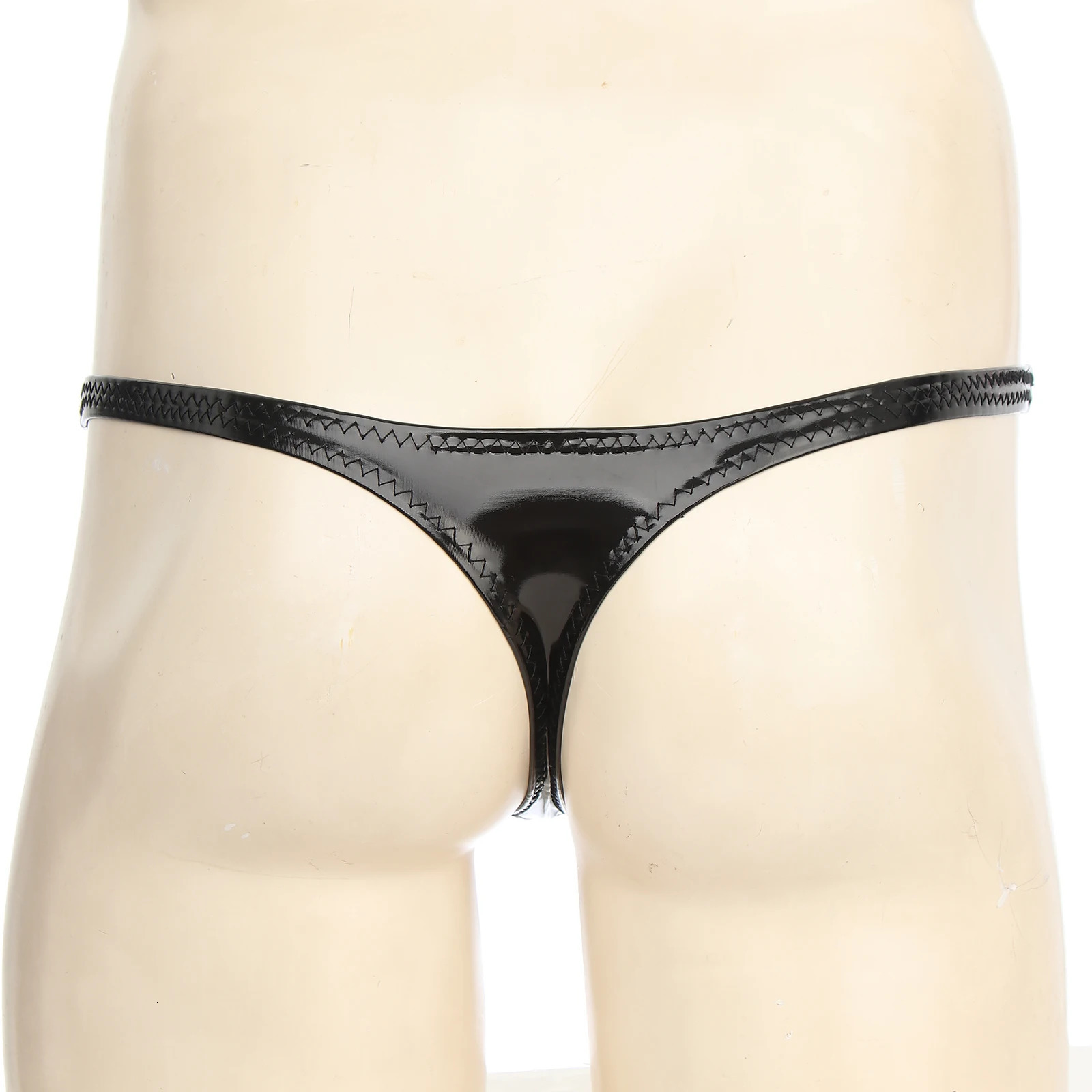 Mens Sexy Erotic G-String Thong Wetlook PU Leather Underwear Cutout Pouch Butt Briefs Jockstrap Hole Panties T-back Underpants 250515