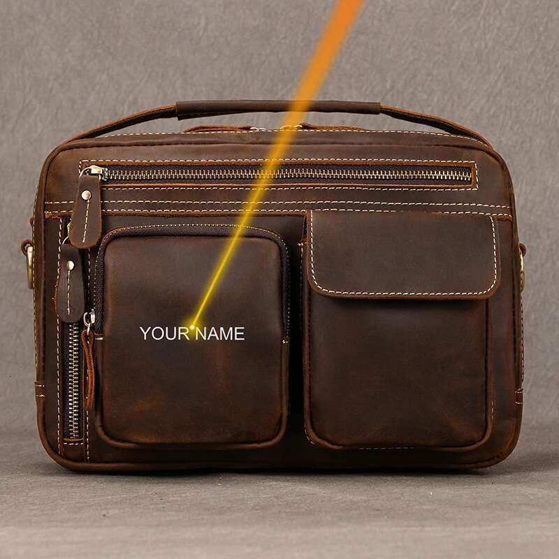 Vintage Crazy Horse Leather Briefcases Daily Office Fit 9.7" Ipad Men Cover Messenger Bags Men's Shoulder Bag Handbag