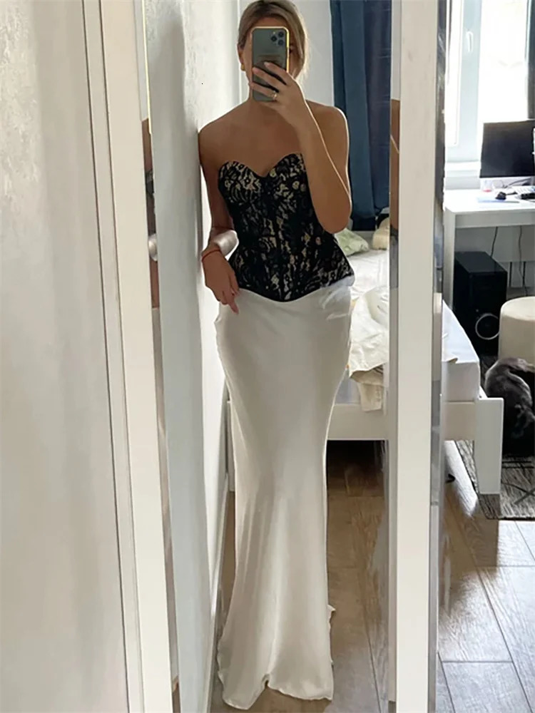Tossy Summer Satin High Waist Long Skirt Female Slim Patchwork Fashion Elegant Streetwear Casual Solid Maxi Skirt Clothes 250514