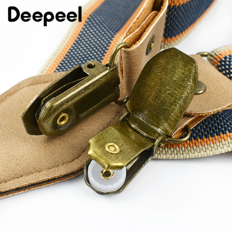 1Pc Deepeel 2/2.5*120cm Retro Mens Suspenders Unisex 4 Clips Y-Type Stripe Elastic Strap Braces Casual Accessory Male Jockstrap 250515