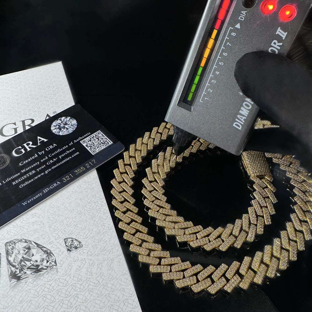 Pure sier jewelry men's necklace 10mm 2 rows Vvs chilled pyroxene Cuban chain