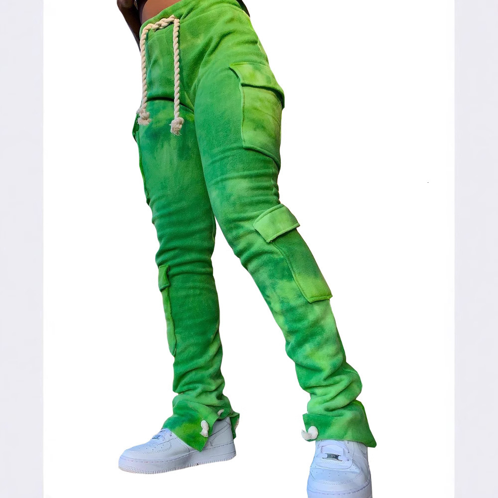 Hr8155 womens double-sided velvet printed Multi Pocket super elastic overalls with drawcord at the hem