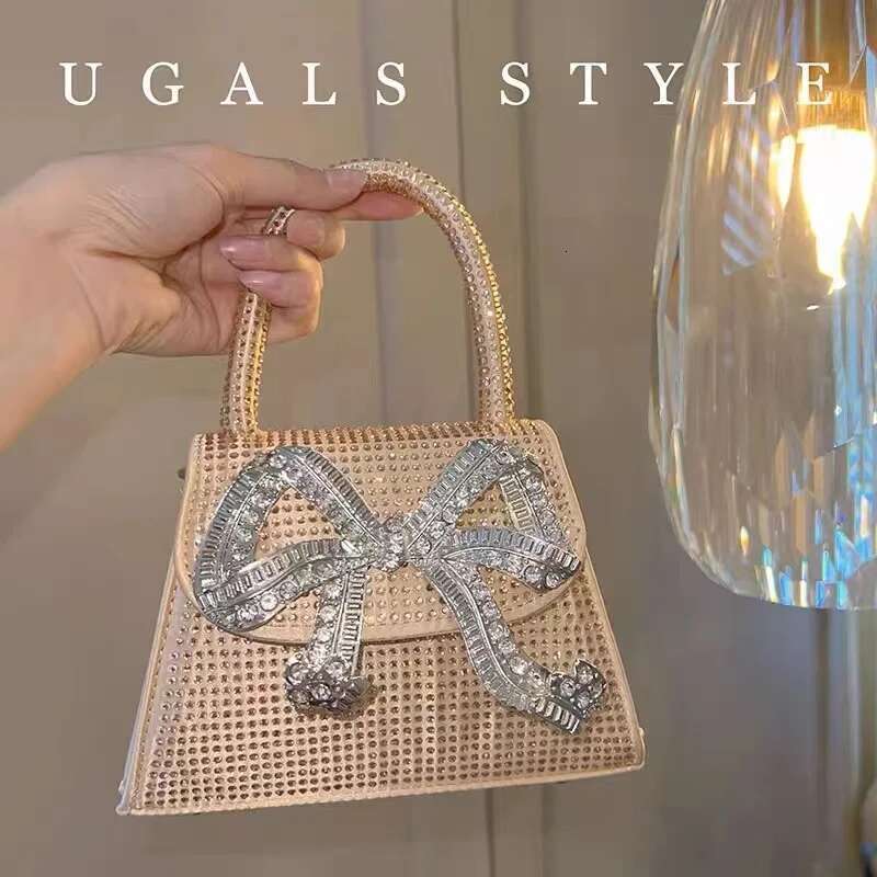 Metal Bow Knot Satin Women Handbag Glitter Shiny Dias Evening Wedding Party Clutch Purse Shoulder Crossbody Bag