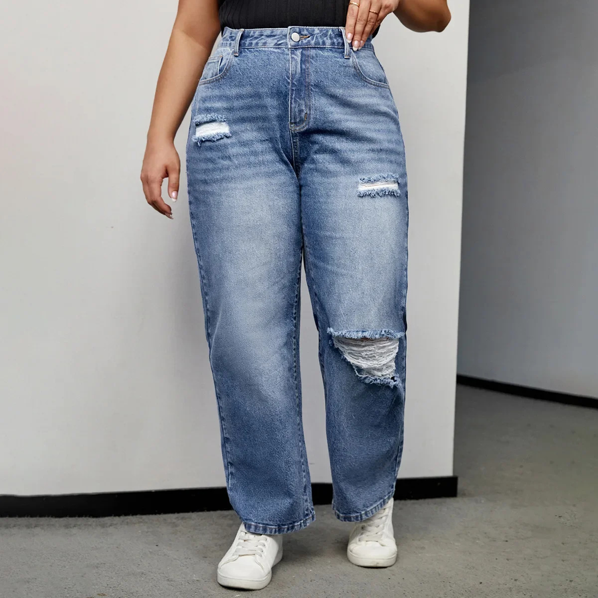 Trendy Hole Jeans Women Comfortable plus Size Big Jeans plus Size Comfortable Fit Womens Denim Jeans plus Size 250515