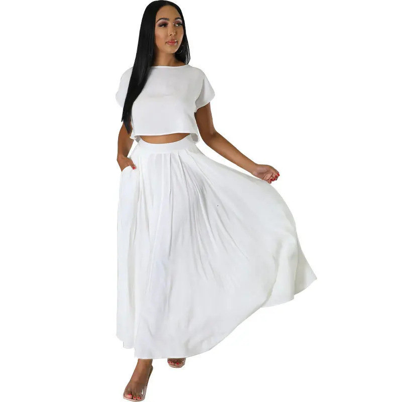 Two Piece Sets Women Skirt Set Matching Short Sleeve Tops Long Skirts Summer Pleated Y2k Streetwear High Waist Casual 250515