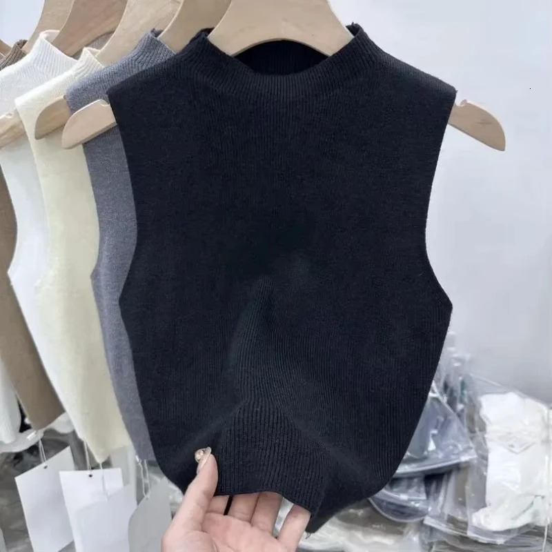 Women Knitted Y2K Tank Top Summer Fall Slim Sweater Short Sleeveless Solid Spring Autumn Sweaters Pullovers Skinny Tube 250506