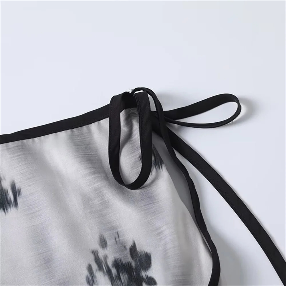 UNIZERA Womens Elegant Blended Printed Tie Waist Skirt Zipper Decoration SpringSummer Casual Wear 250515