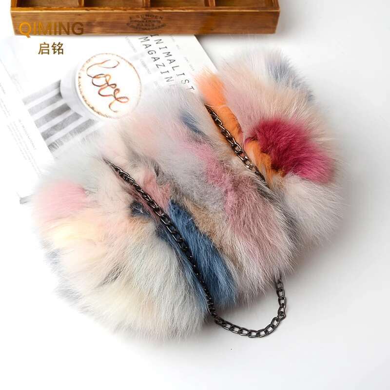 Fashion Designer Purse Real Fox Women Winter Chain Shoulder Purses And Handbags Fur Handbag Large Clutch Bag