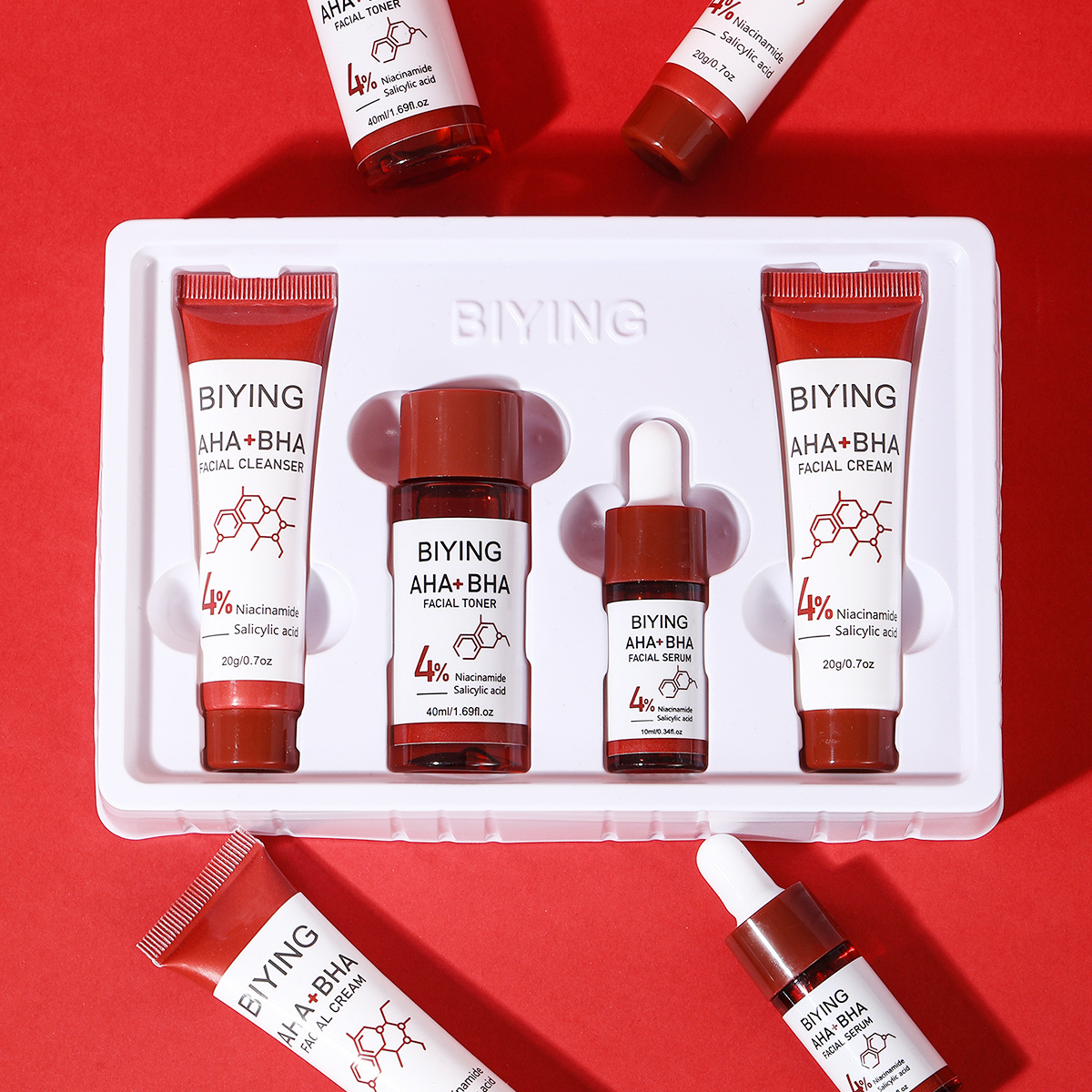 2025 New Aha+Bha Series Skin Care Set 4pcs Facial Toner Serum Cream Foam Cleanser Essentials Korean Skin Care Beauty Product