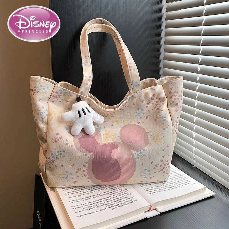 Disney New Womens Canvas Handbag Large Capacity Shoulder Bag Cute Armpit Mommy Niche Shopping BagXJ250515