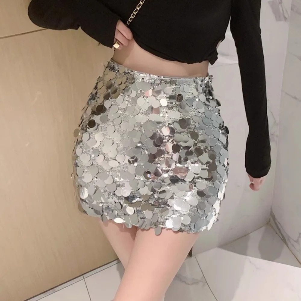 Party Club Stage Show Mini Skirts for Women Clothing Fashion Clothes Sexy Streetwear Dance Bling Sequined Girls 250515