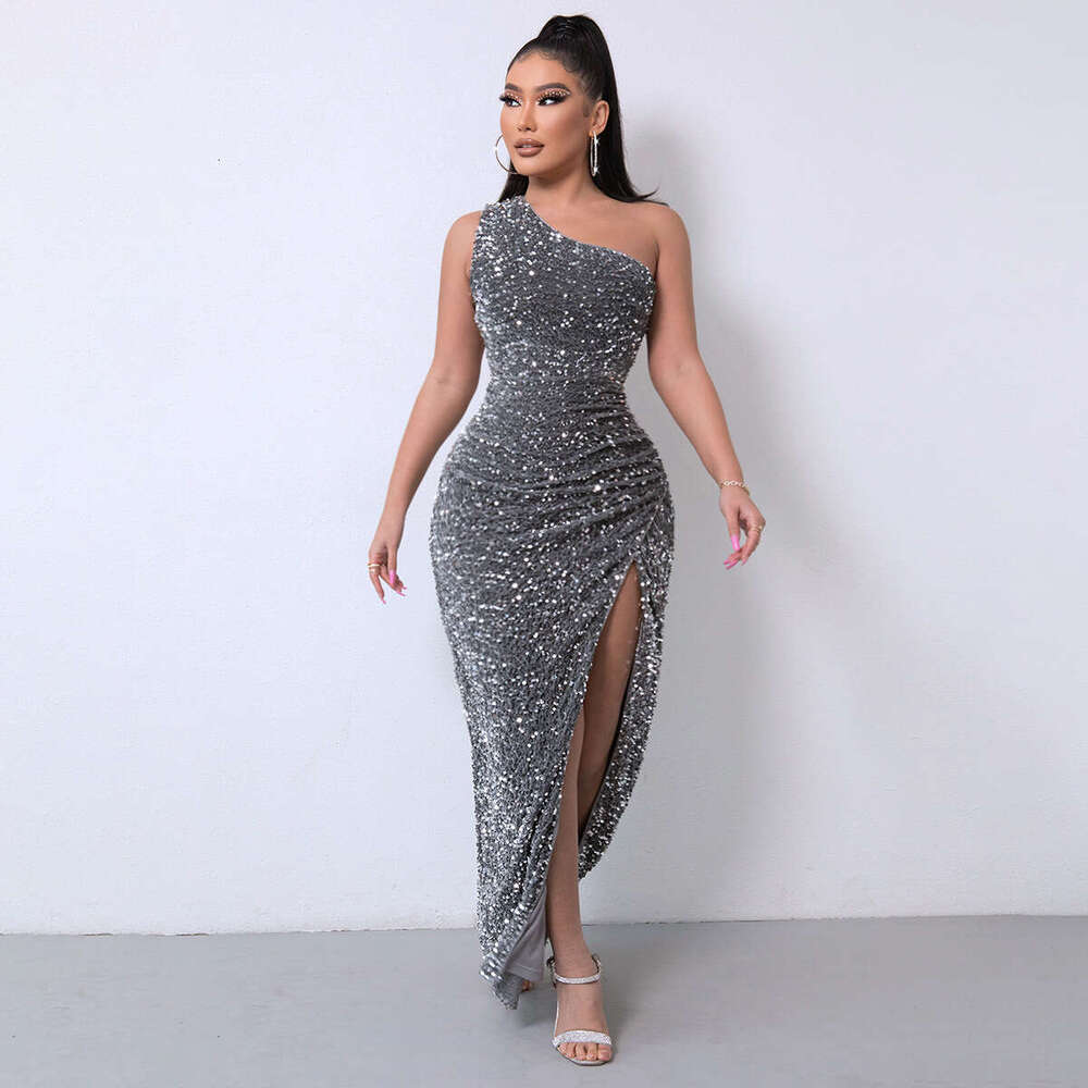White Dress Maxi Dress 2024 Summer New Sequined Sleeveless Slit And Ankle Tight Bead Dress (8 Colors) KQ