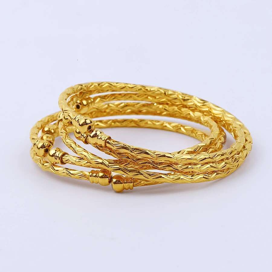 3Mm/6Pcs Ethiopian Wedding Bride Gift Gold Color Indian Bangles Dubai Jewelry For Women Africa Ball Jewellery Beads Bracelet