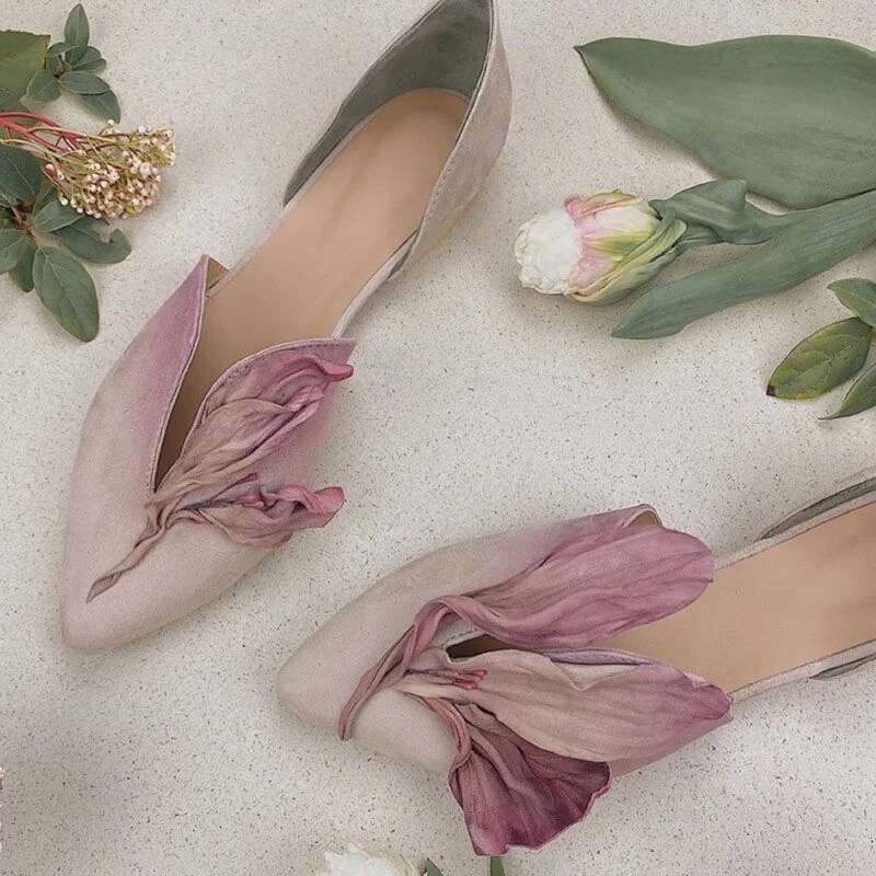2025 Petal Design Sexy Pointed Toe Women Flat Fashion Novelty Ladies Shoes Hand-made Soft Comfy Zapatillas De Mujer Tacon