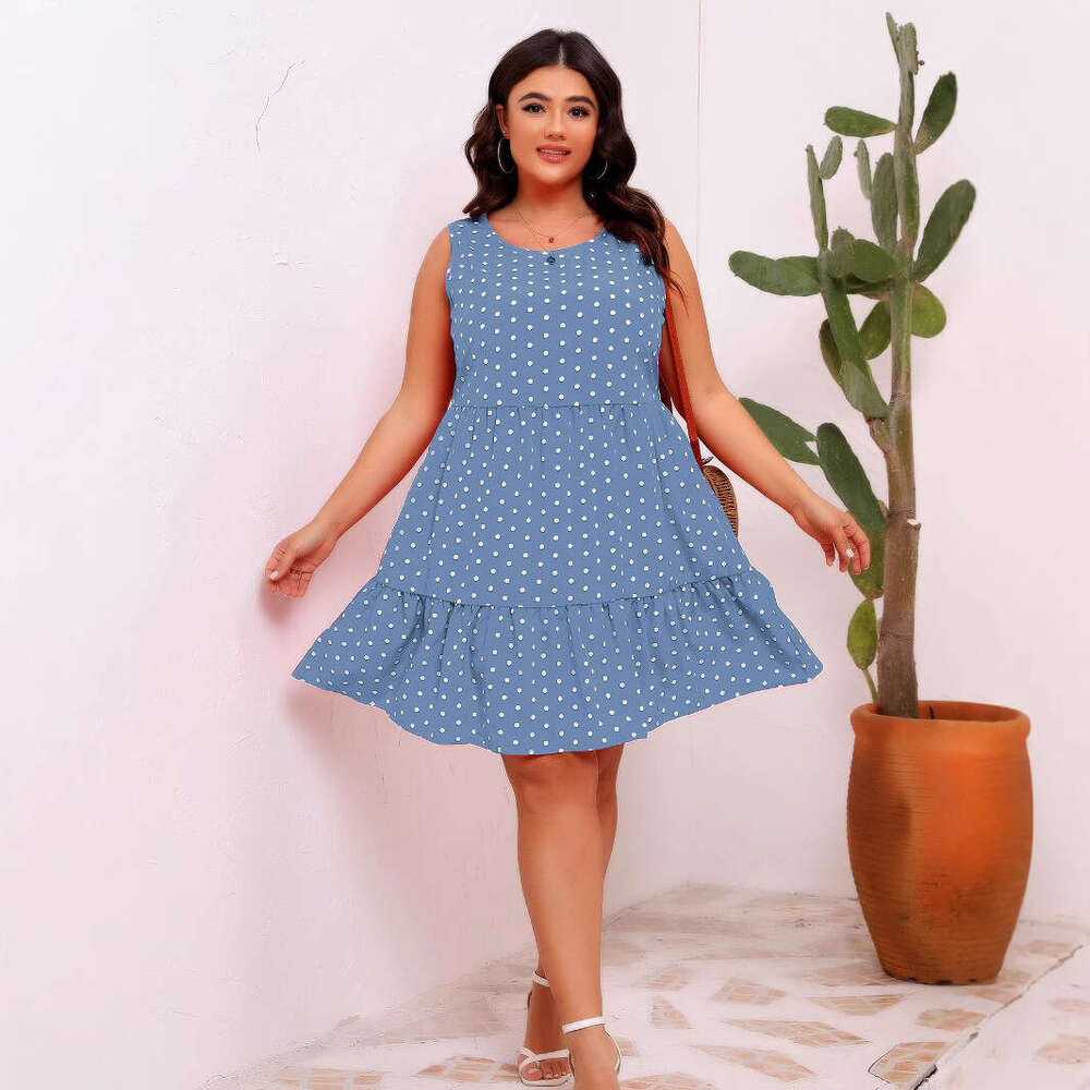 Plus Size Dresses Vestidos De Noche Womens Designer Clothing Designer Dresses Dresses for Woman Vestidos June Round Neck Sleeveless Polka Dot Loose Ru