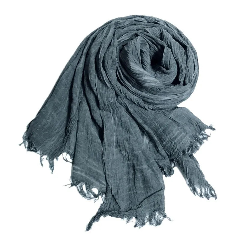 Vintage Crinkle Cotton Linen Scarf for Men Women Solid Color Autumn Winter Warm Pashmina Fringed Edge Soft Shawls and Wraps 250514