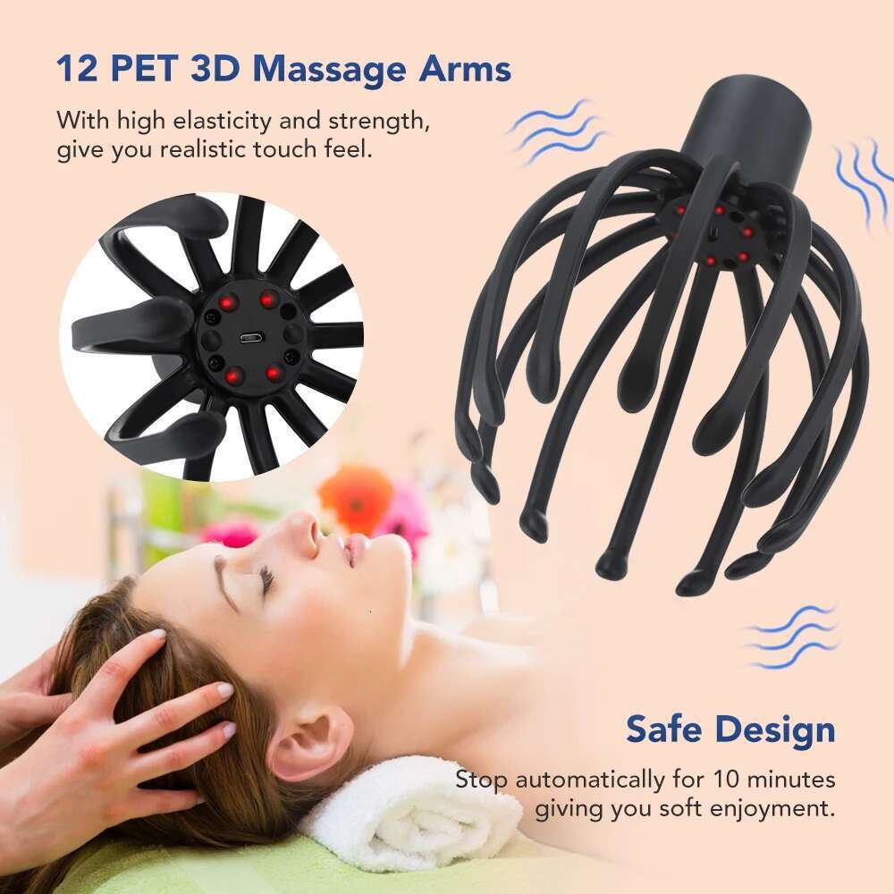 Electric Octopus Claw Scalp Massager Hands Free Therapeutic Head Scratcher Hair Stimulation Rechargable Stress Relief