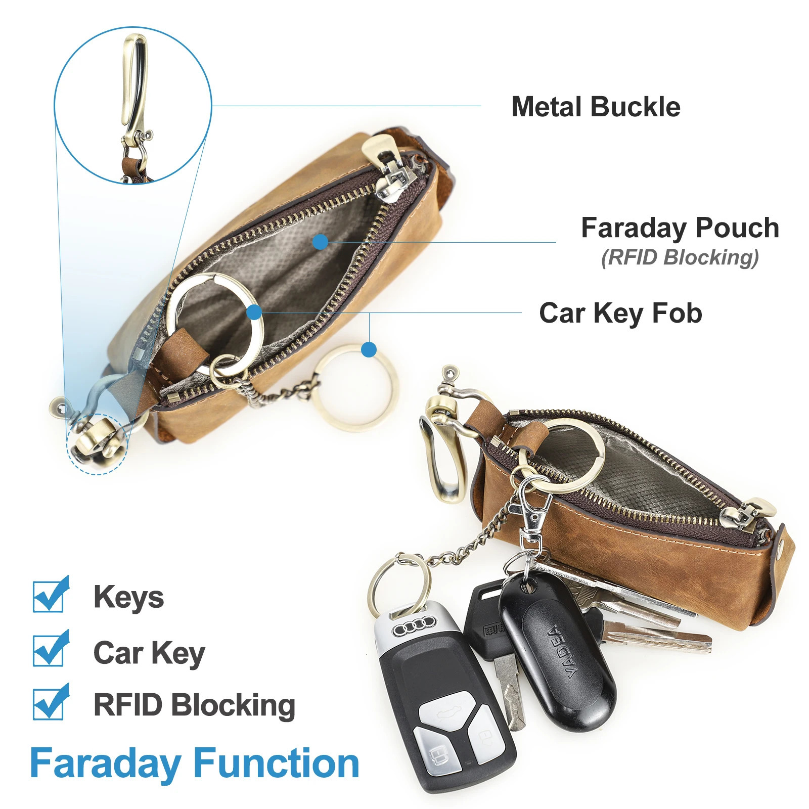 Genuine Leather Car Key Holder Organizer Pouch Key Wallet Housekeeper Key Case Rfid Blocking Key Keychain Bag 250515